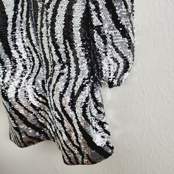 NWT Ted Baker Louu Silver Black Sequin Zebra Mini Dress Cocktail XS - Picture 6 of 16